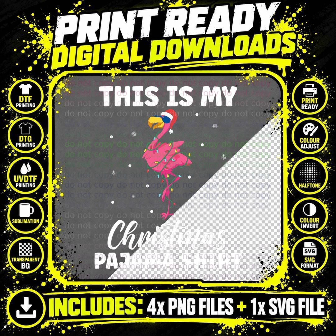 This Is My Christmas Pajama Shirt Funny Flamingo Santa Png SVG Digital Bundle