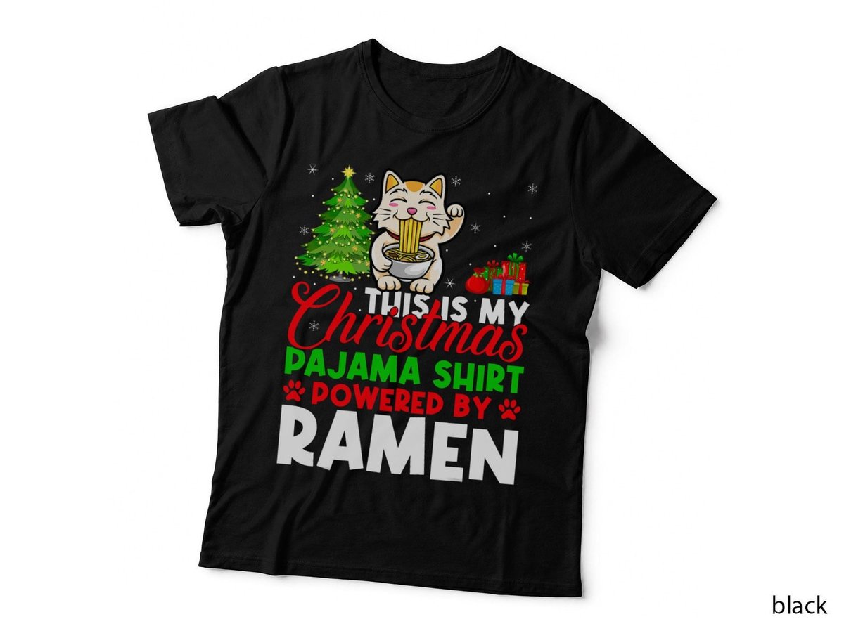 This Is My Christmas Pajama Shirt Powered by Ramen Cat Xmas T-Shirt