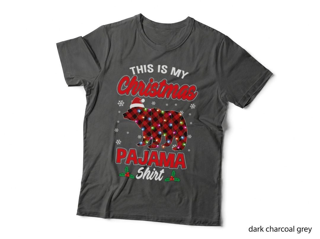 This Is My Christmas Pajama Shirt Santa Bear Plaid Red Xmas T-Shirt