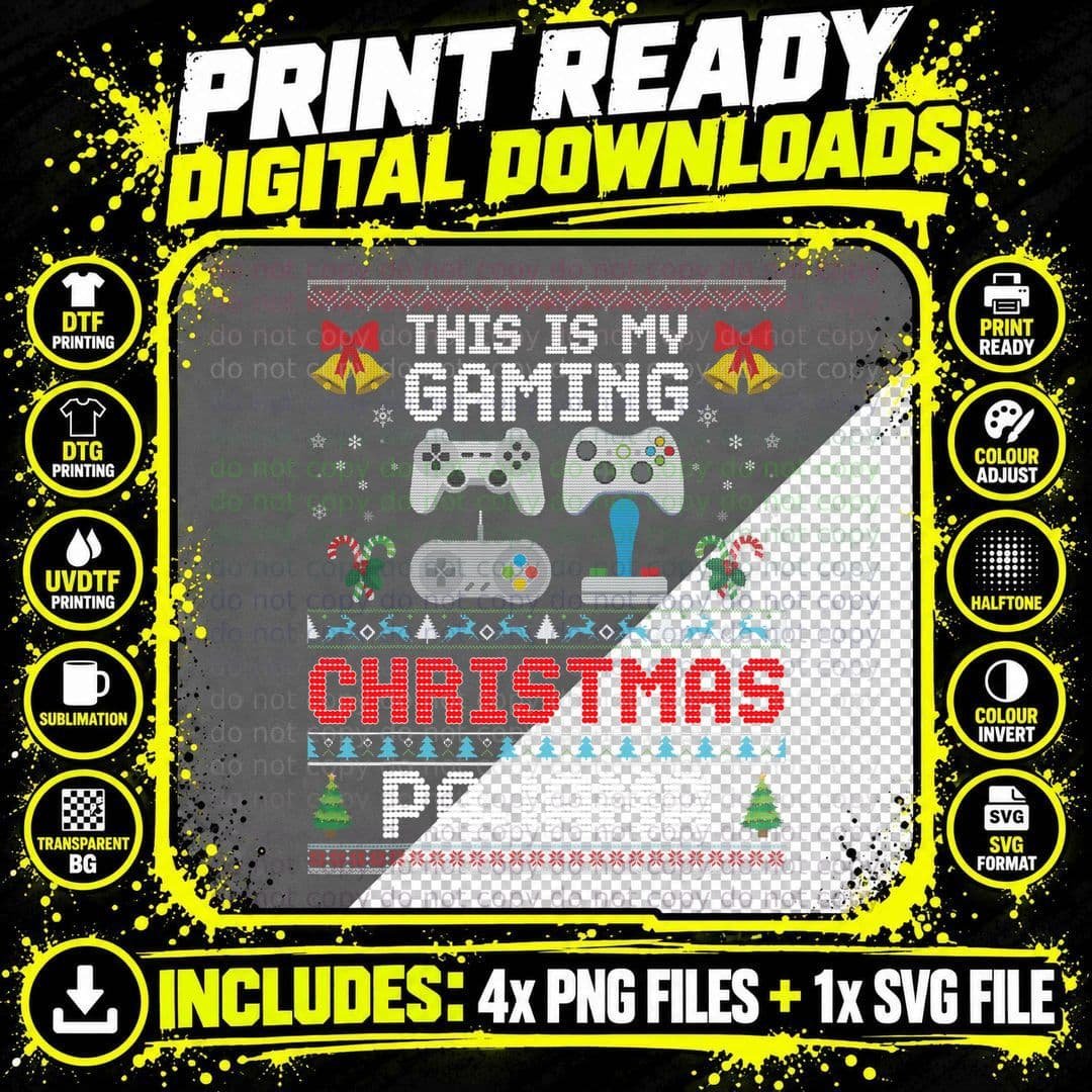 This Is My Gaming Christmas Pajama Sweater Merry Ugly Png SVG Digital Bundle