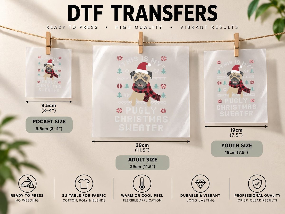 This Is My Pugly Christmas Style Pug Dog Parent Gift DTF Transfer Iron On