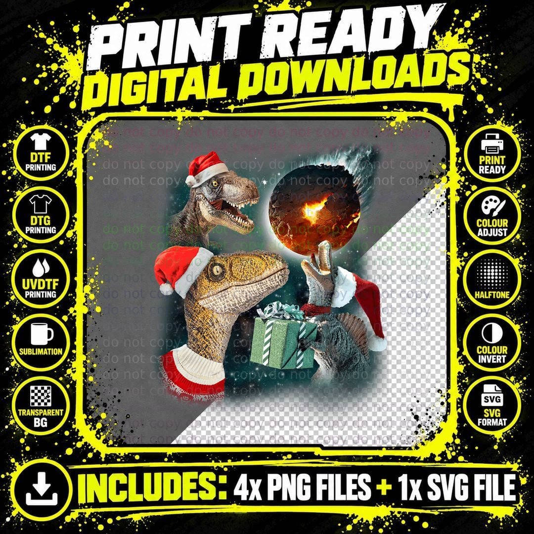 Three Rex Moon 3 Dinos Howling Weird Cursed Christmas Png SVG Digital Bundle