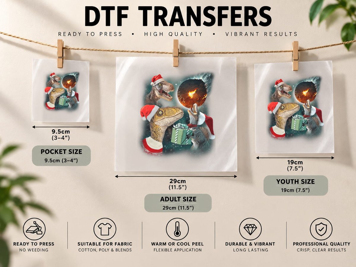 Three Rex Moon 3 Dinos Howling Weird Cursed Christmas Meme DTF Transfer Iron On