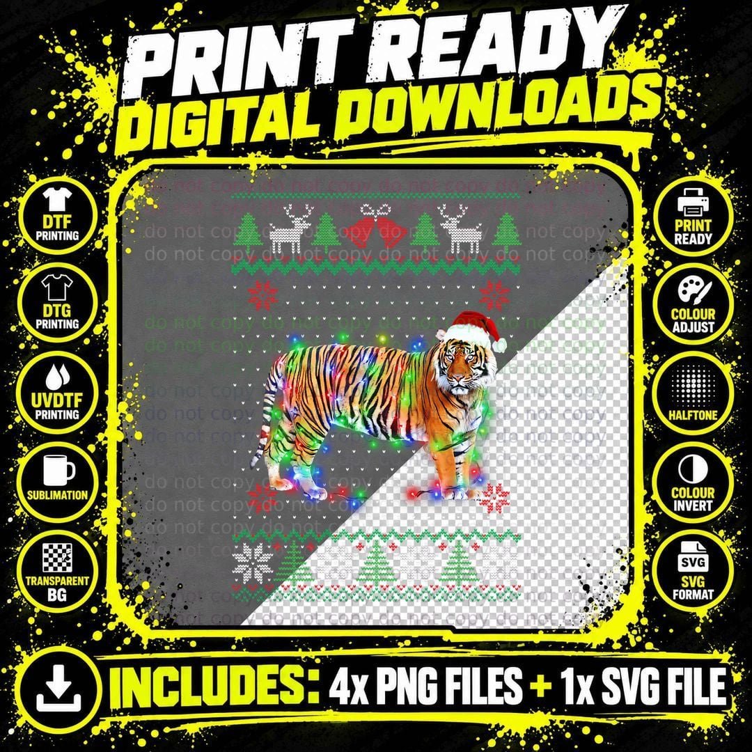 Tiger Animal Ugly Sweater Christmas Puppy Animal Lover Png SVG Digital Bundle
