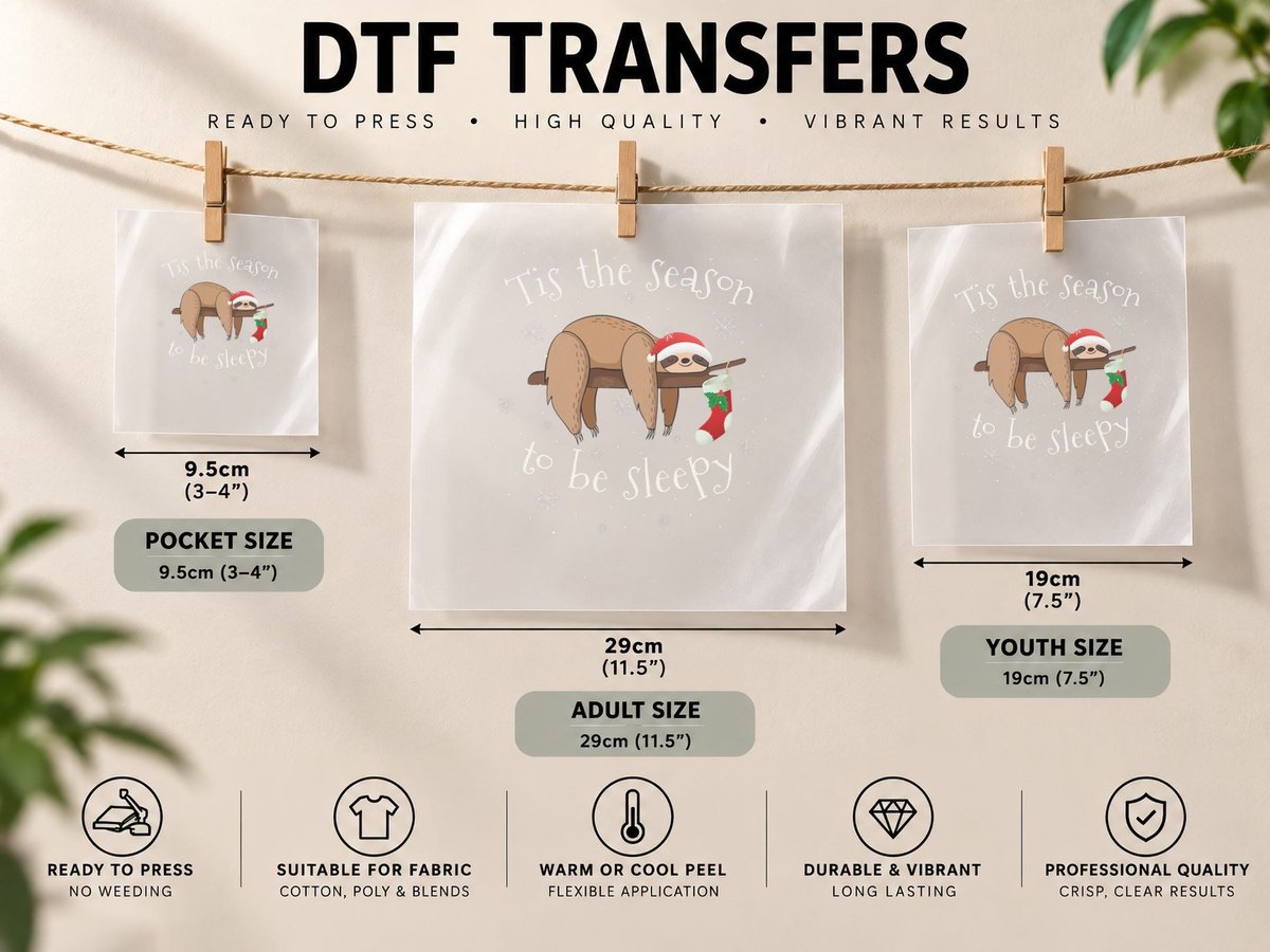 Tis the Season to Be Sleepy Christmas Sloth DTF Transfer Iron On
