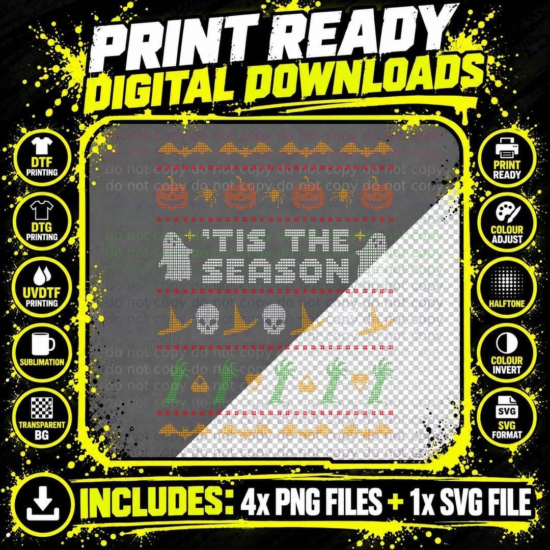 Tis the Season, Ugly Christmas Sweater Halloween Png SVG Digital Bundle