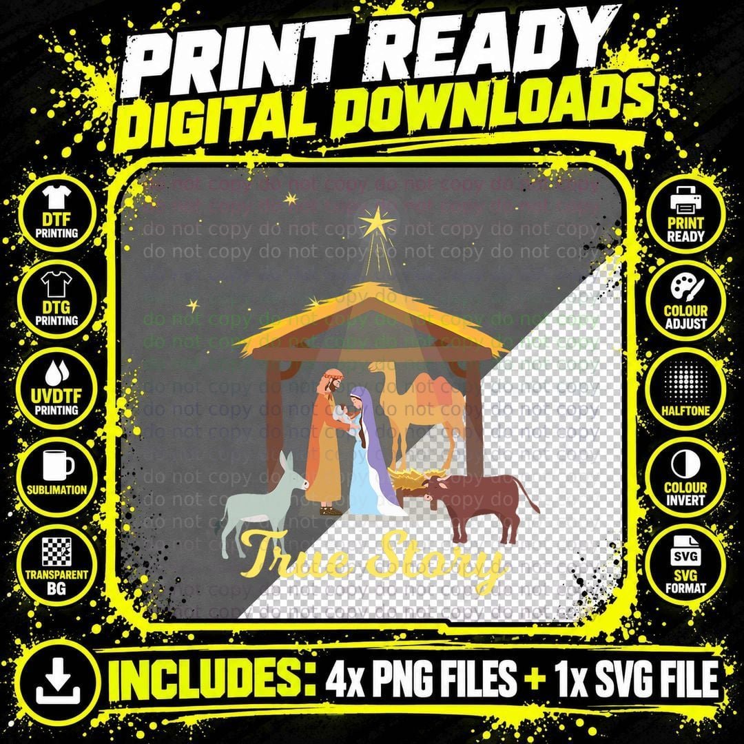 True Story - Christmas Advent Nativity Scene North Star Png SVG Digital Bundle