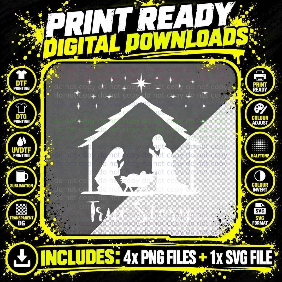True Story of Jesus Birth Nativity Religious Christmas Png SVG Digital Bundle