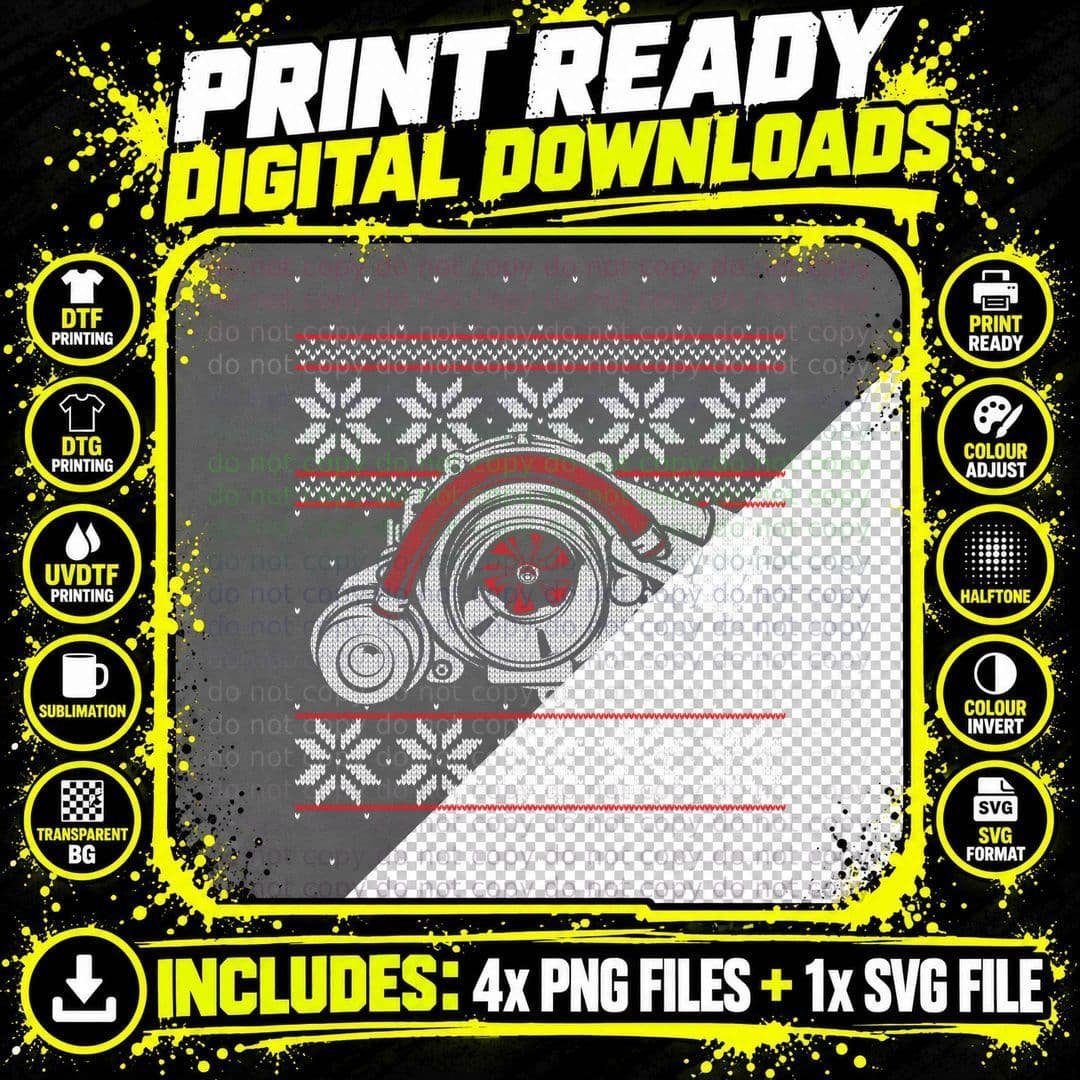 Turbo Car Mechanic Matching Ugly Christmas Racing Png SVG Digital Bundle