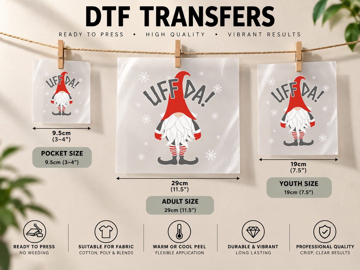 Uff Da Danish Gnome Scandinavian Tomte Nordic Christmas DTF Transfer Iron On