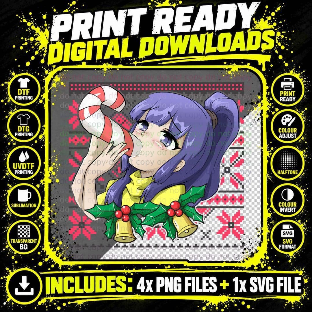 Ugly Christmas Otaku Ahegao Ecchi Etchi Lewd Hentai Png SVG Digital Bundle