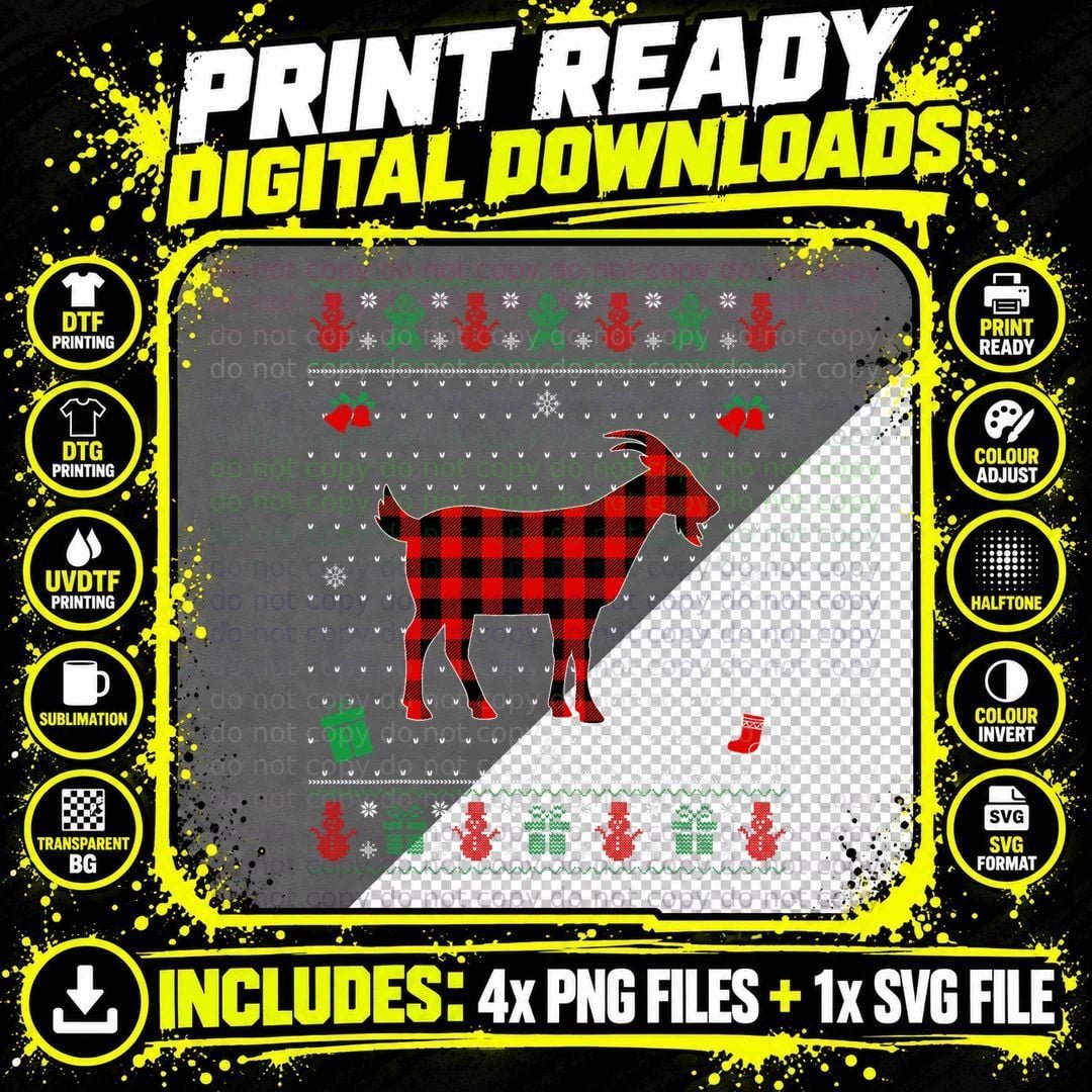 Ugly Christmas Red Plaid Goat Lover Matching Pajama Png SVG Digital Bundle