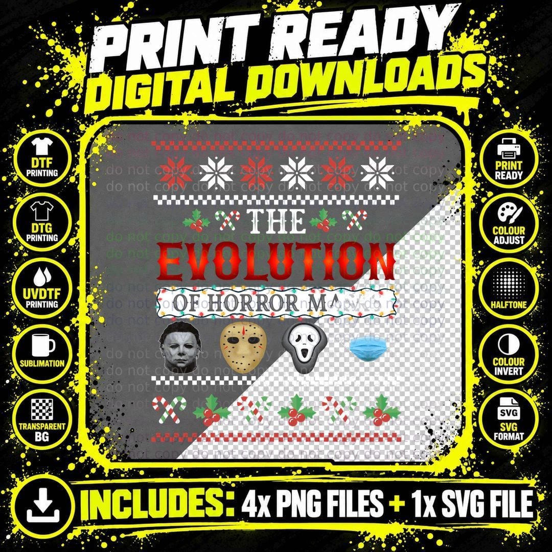 Ugly Christmas Serial Killer the Evolution of Horror Png SVG Digital Bundle