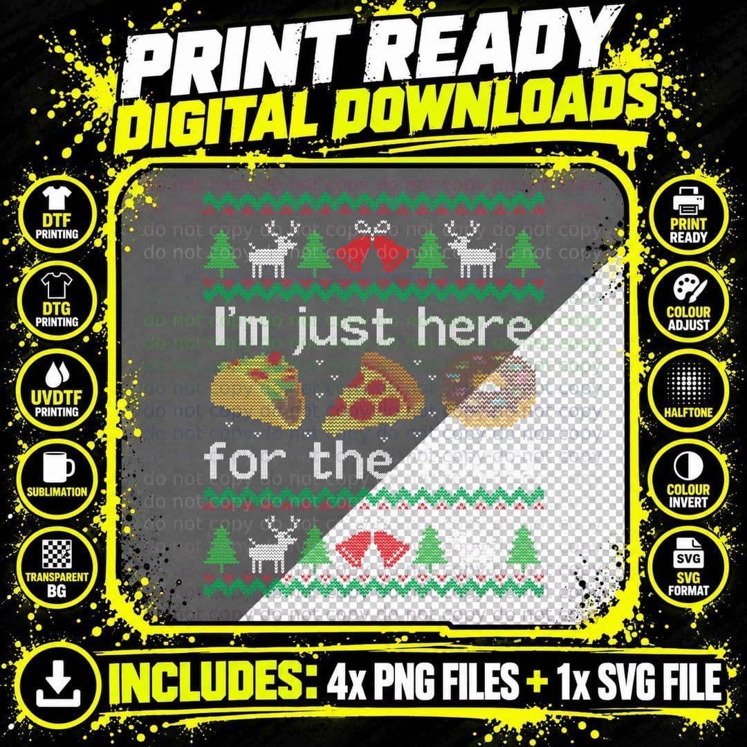 Ugly Christmas Sweater Here Food Taco Pizza Funny Png SVG Digital Bundle
