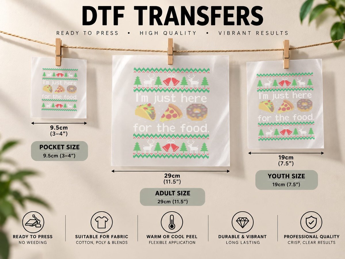 Ugly Christmas Here Food Taco Pizza Funny DTF Transfer Iron On