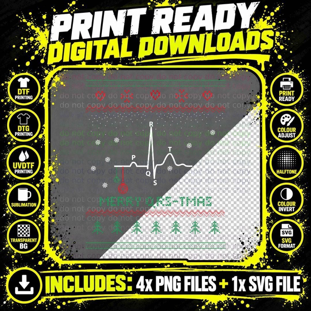 Ugly Christmas Sweater for Nurse Cardiology Medical Png SVG Digital Bundle