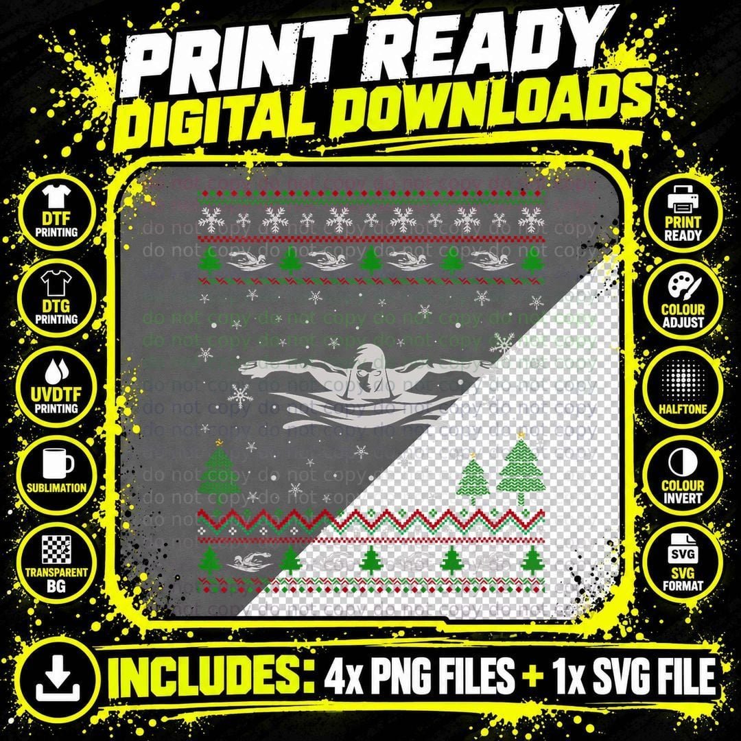 Ugly Christmas Sweater for Swimming Lovers Funny Ugly Png SVG Digital Bundle