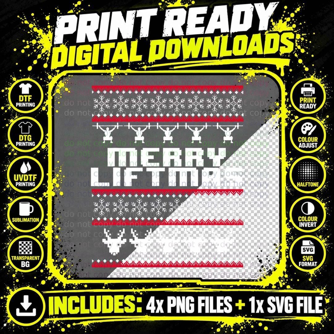 Ugly Christmas Workout Shirt Merry Liftmas Funny Gym Rat Png SVG Digital Bundle