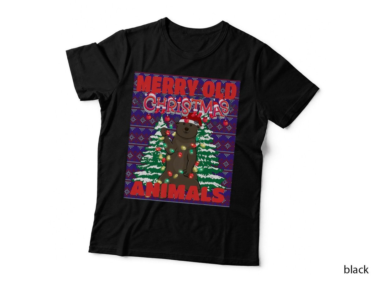 Ugly Merry Old Christmas Animals Sweater Bear Lights Design T-Shirt