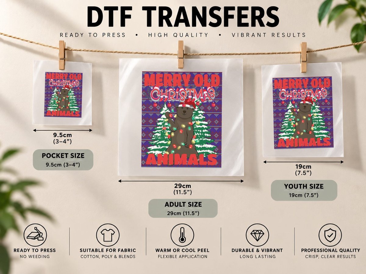 Ugly Merry Old Christmas Animals Bear Lights Design DTF Transfer Iron On