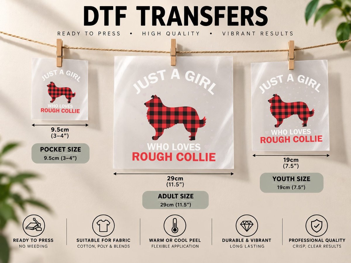 Ugly Rough Collie Dog Red Plaid Matching Christmas DTF Transfer Iron On