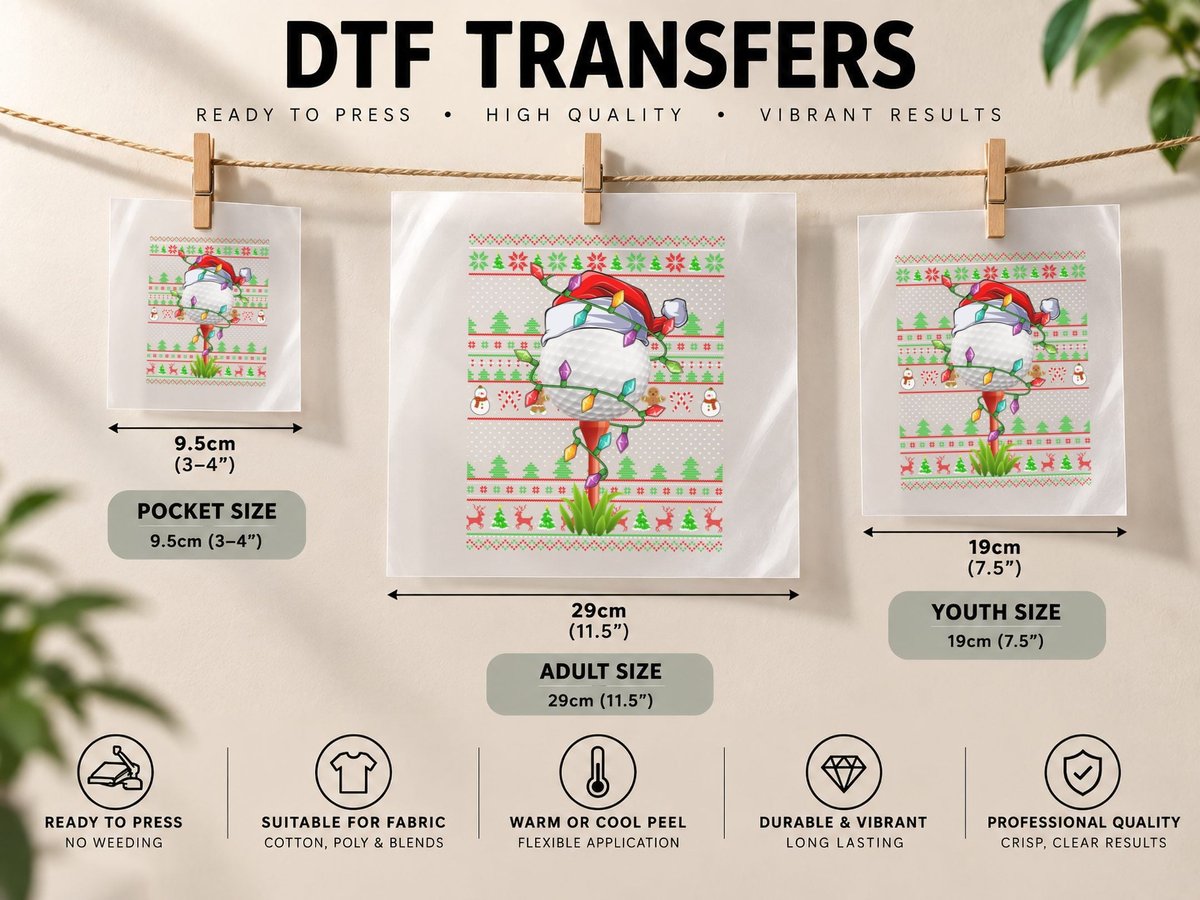 Ugly Xmas Style Lighting Golf Christmas, Holiday Gift DTF Transfer Iron On