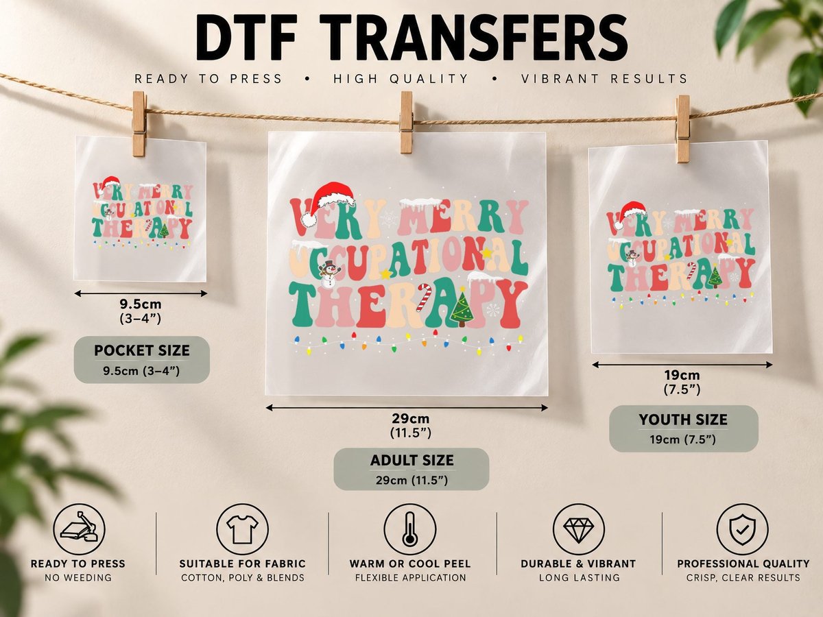 Very Merry Occupational Therapy Funny OT Squad Christmas DTF Transfer Iron On