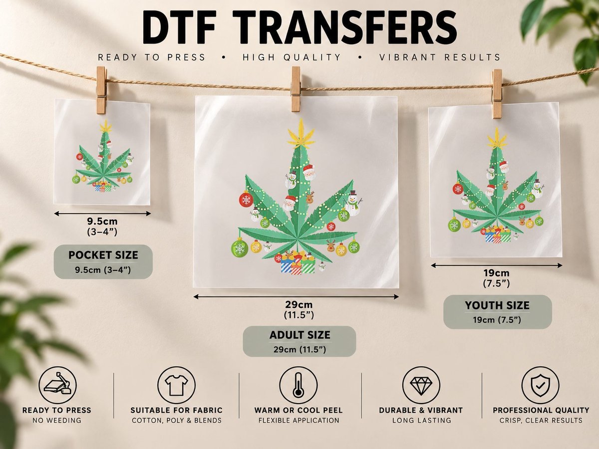 Vintage Cannabis Leaf Christmas Tree DTF Transfer Iron On