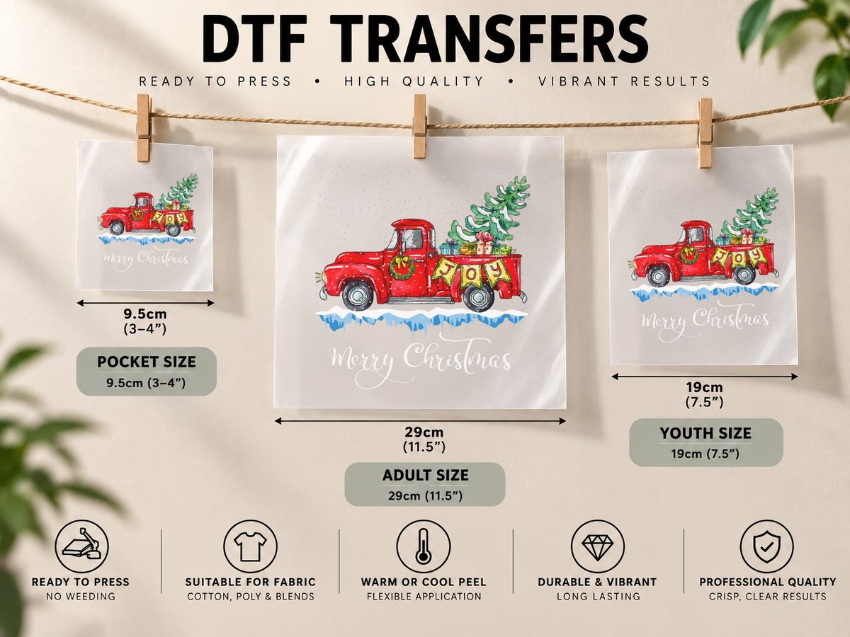 Vintage Merry Christmas Red Truck Old Fashioned Christmas DTF Transfer Iron On