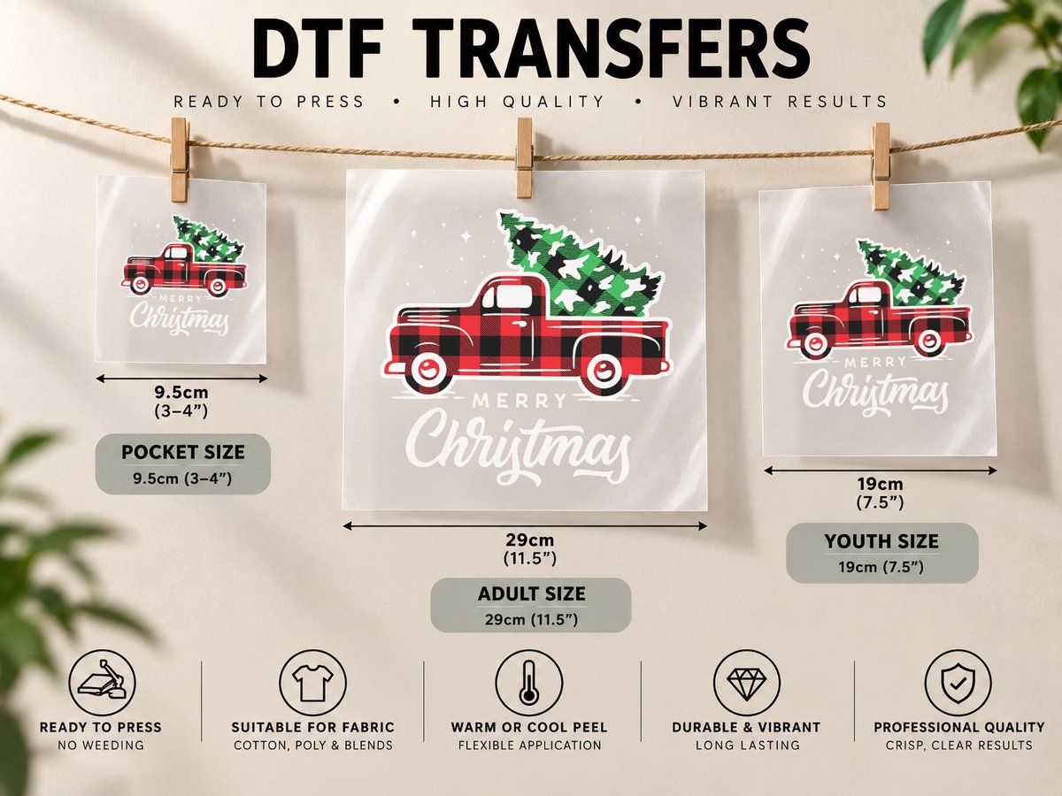 Vintage Style Farm Red Truck with Christmas Tree DTF Transfer Iron On