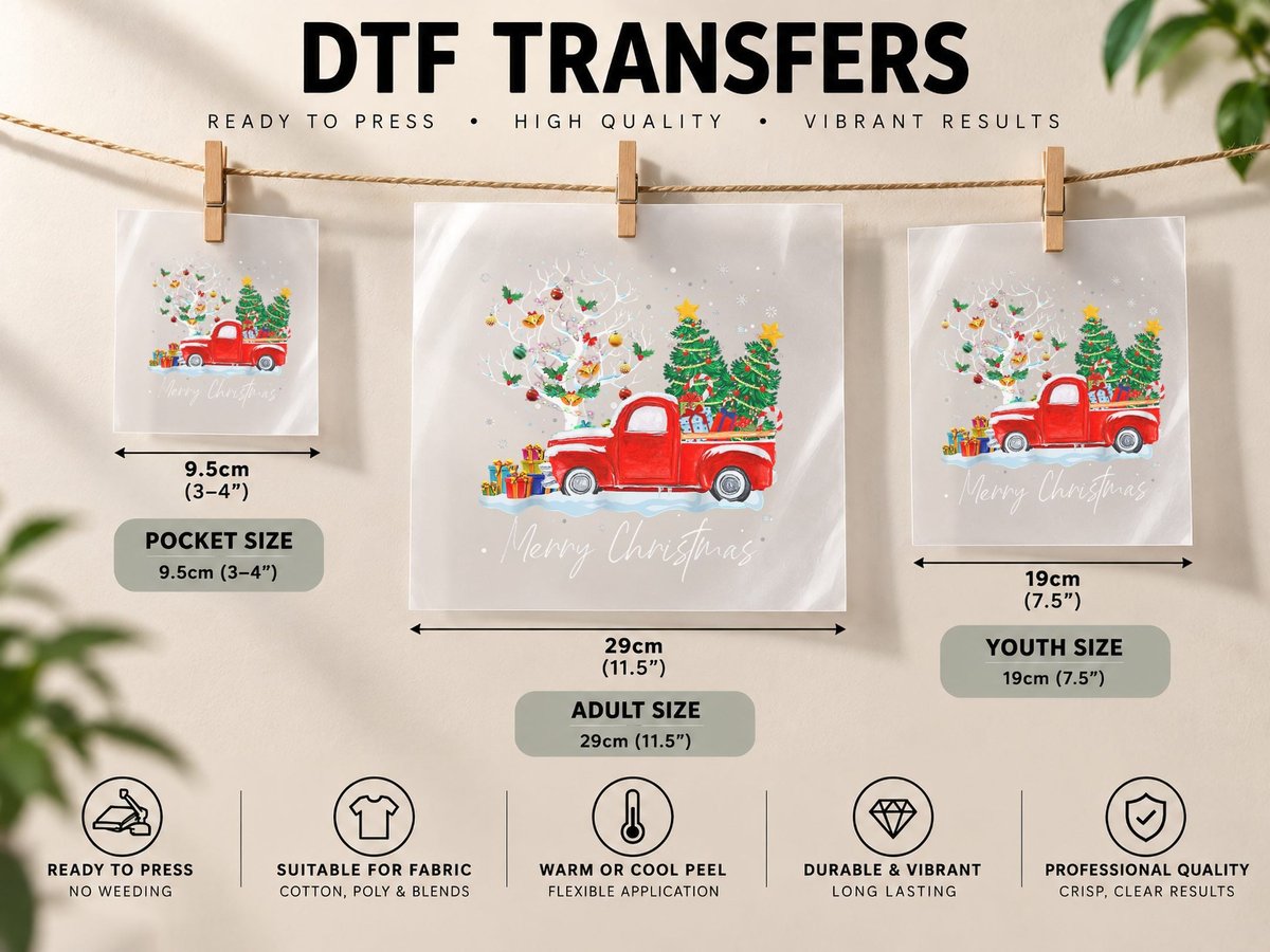 Vintage Wagon Red Truck Christmas Tree Pajama Gift DTF Transfer Iron On