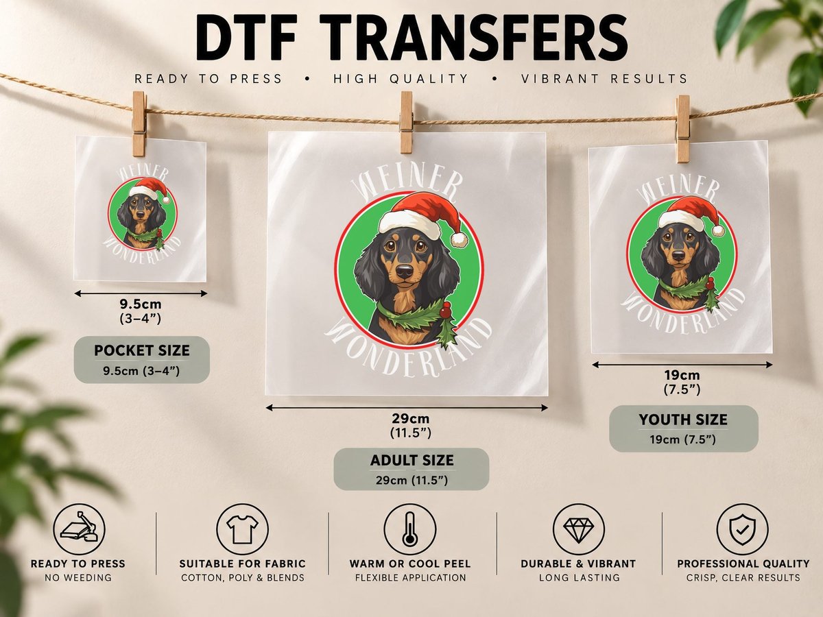 Weiner Wonderland Dachshund Dog in Santa Hat Funny DTF Transfer Iron On