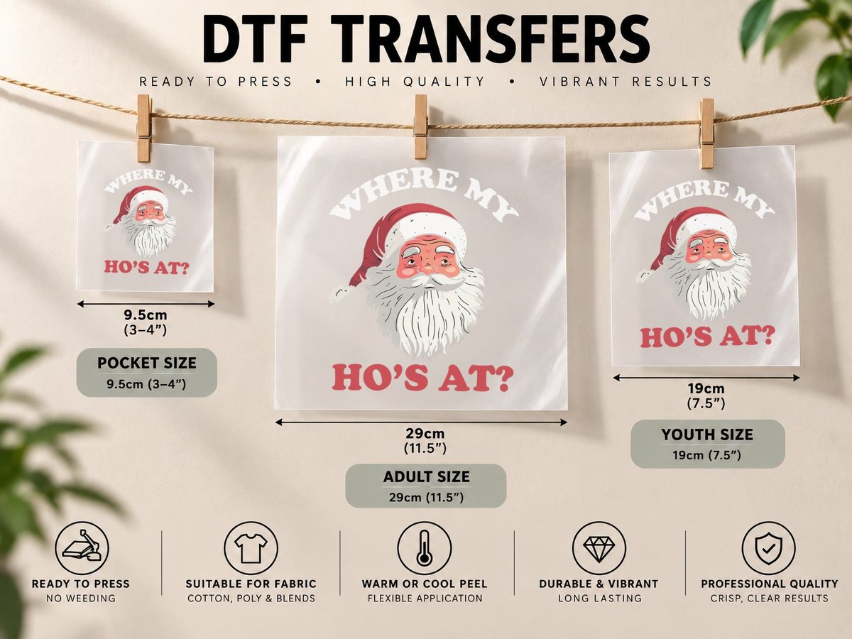 Where My Hos at Christmas Santa Adult Humor Funny X-Mas DTF Transfer Iron On