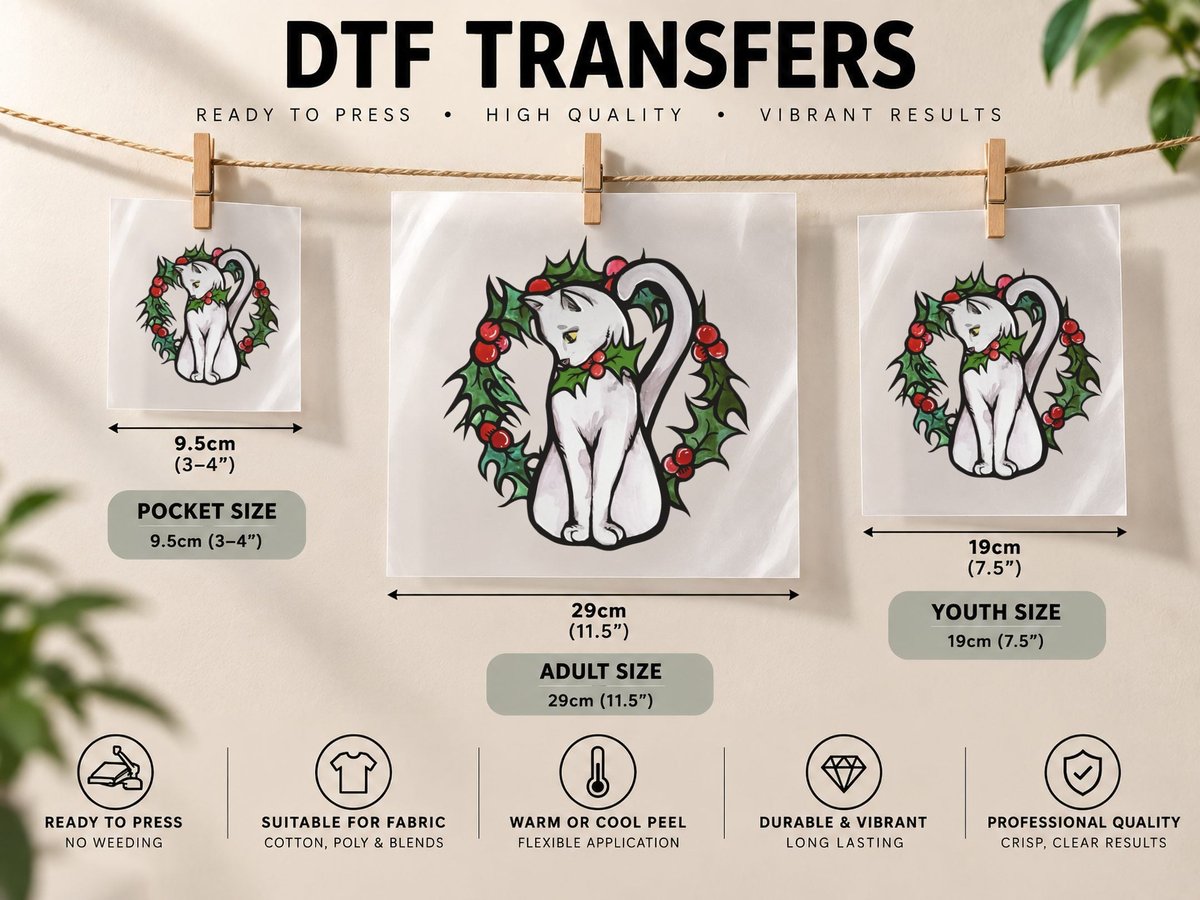 White Cat Christmas DTF Transfer Iron On