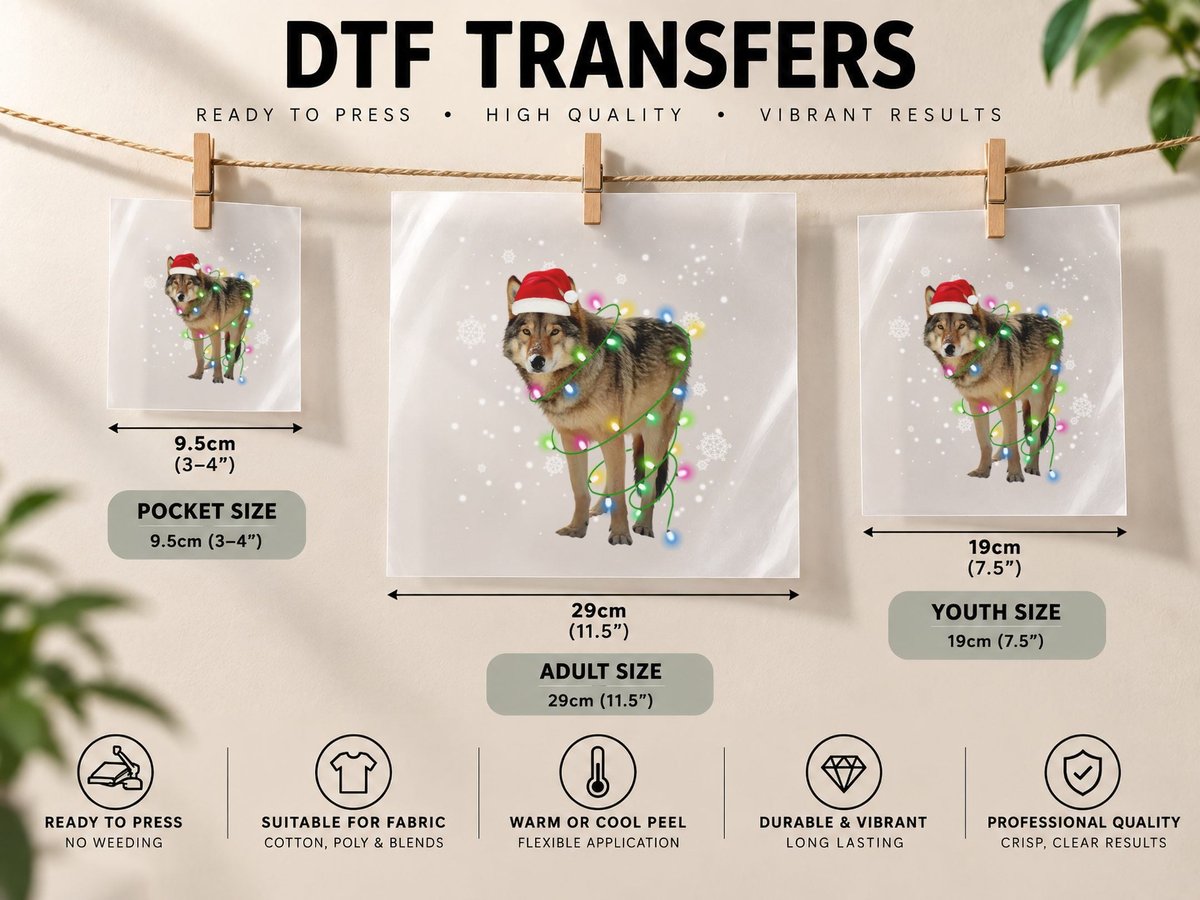 Wolf with Christmas Lights Christmas Animals Wolf Lover DTF Transfer Iron On