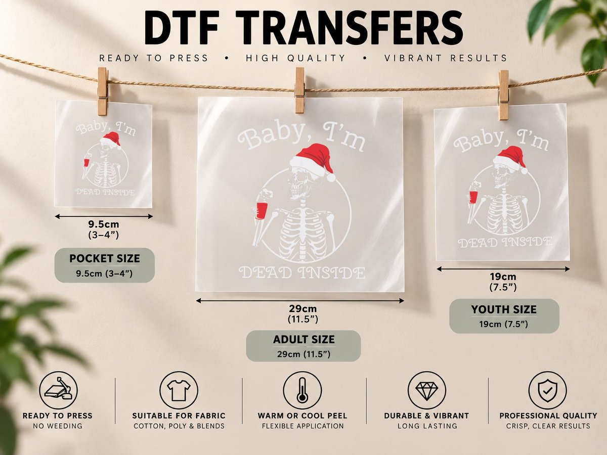 Xmas Christmas Baby I'm Dead Inside Skeleton DTF Transfer Iron On