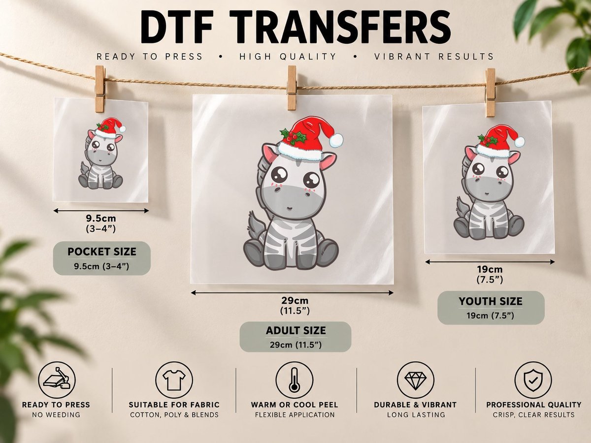 Xmas Kawaii Zebra Christmas Animal Santa's Hat DTF Transfer Iron On