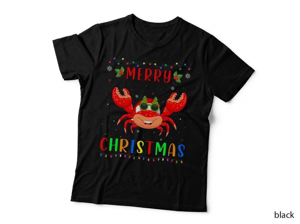 Xmas Light Crab Design Matching Christmas Pajama T-Shirt