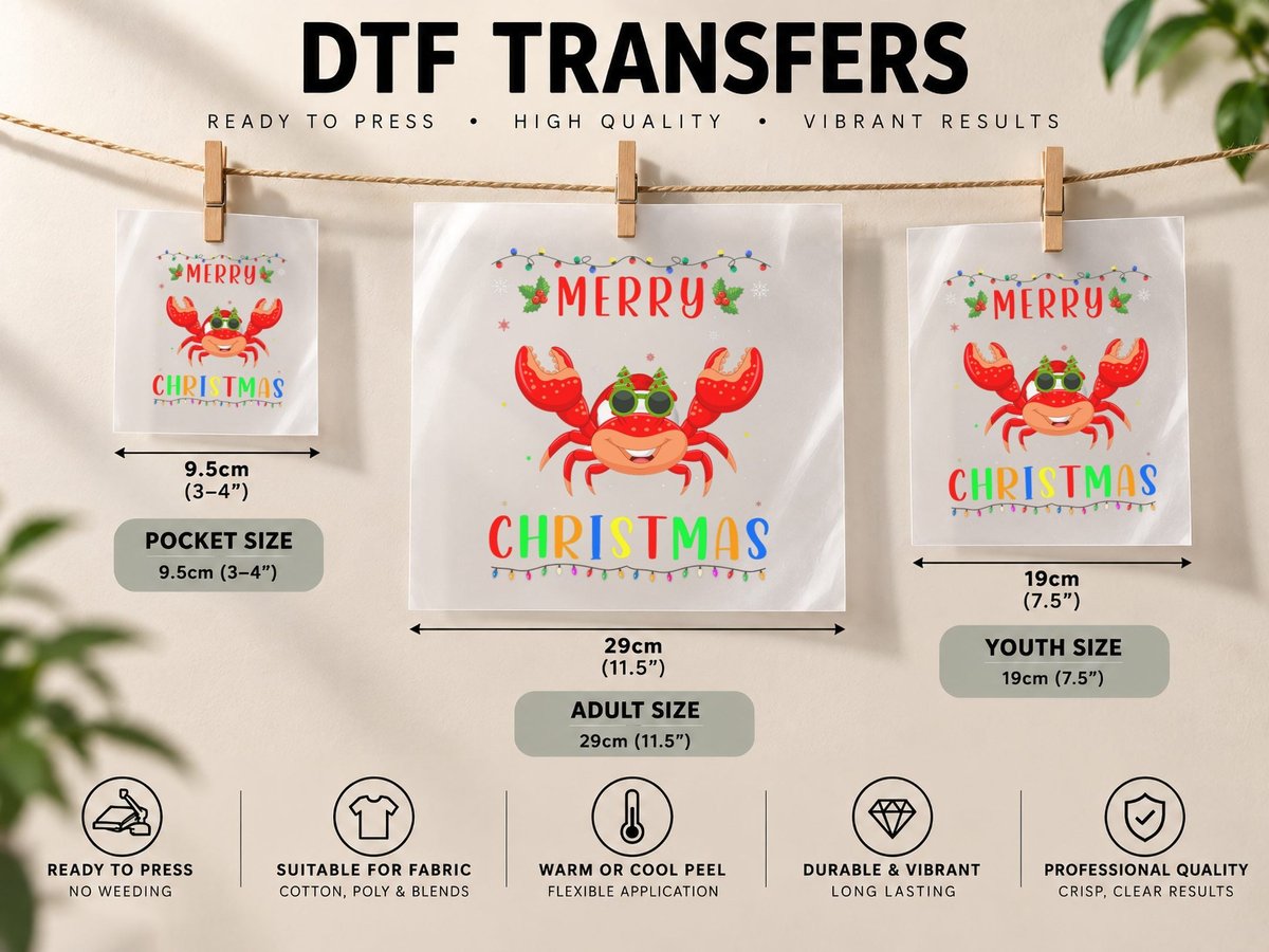 Xmas Light Crab Design Matching Christmas Pajama DTF Transfer Iron On