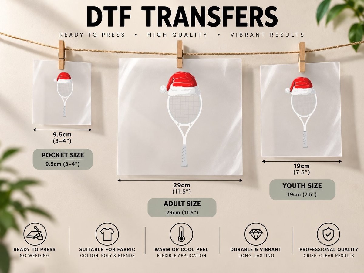 Xmas Santa Hat Tennis Racket Christmas Tennis DTF Transfer Iron On