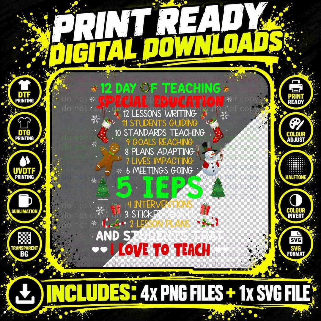 12 Days of Teaching Special Education IEPS SPED Teacher Png SVG Digital Bundle