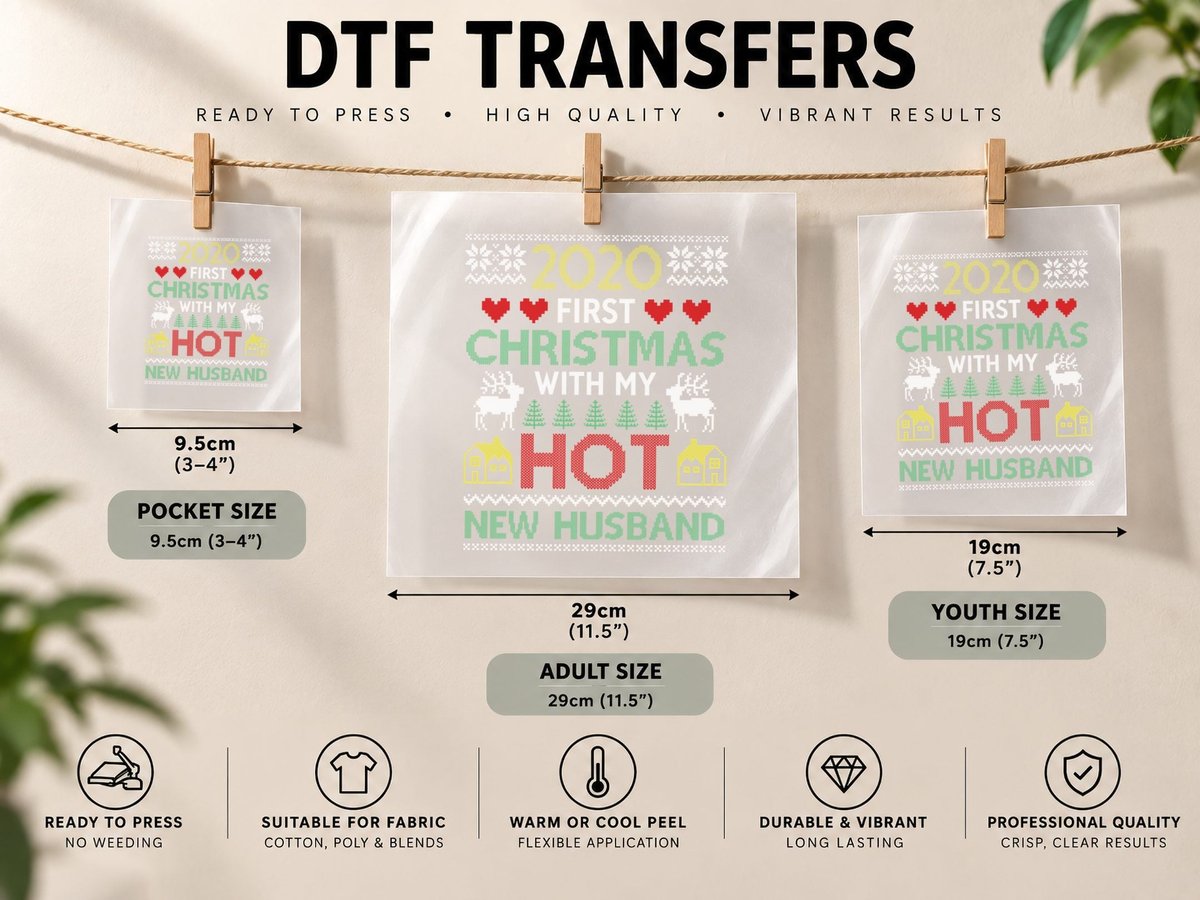 2020 Christmas Hot, Holiday Style, Festive Gift Idea DTF Transfer Iron On