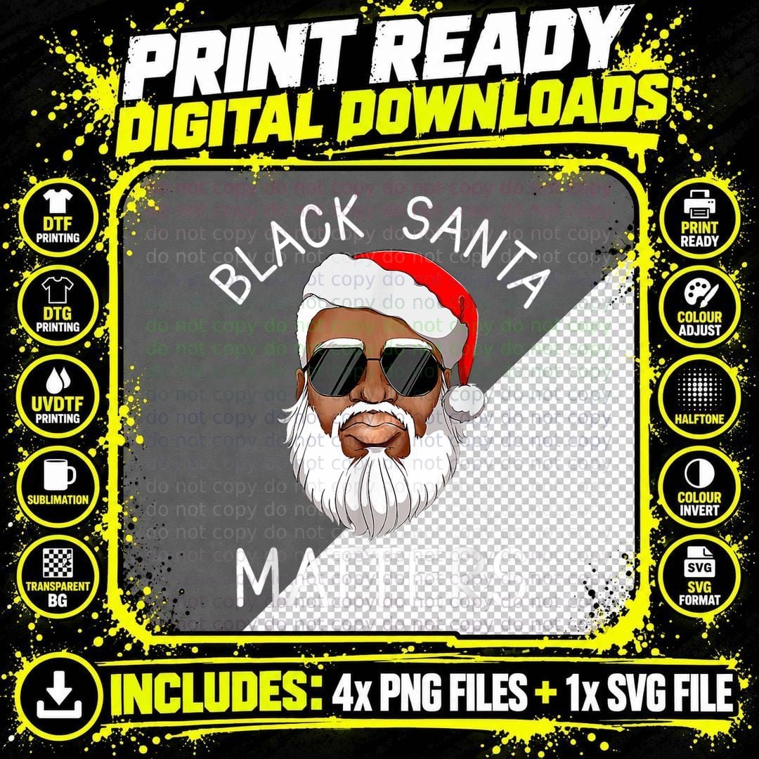 African American Santa Black Matters Christmas Pajama Png SVG Digital Bundle