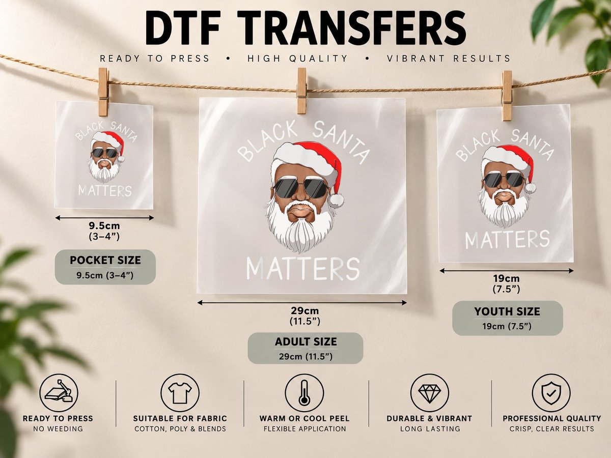 African American Santa Black Matters Christmas Pajama DTF Transfer Iron On