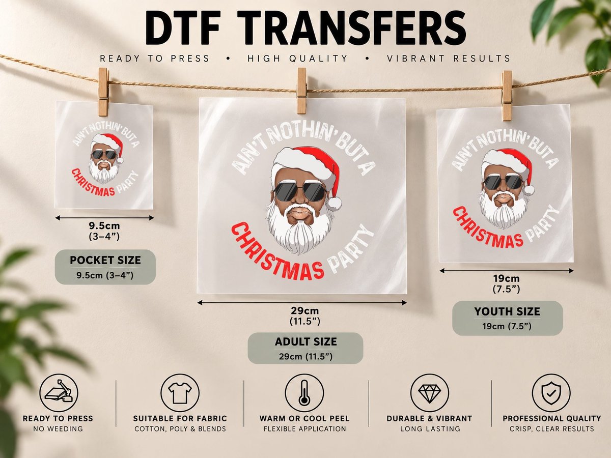 Ain't Nothin' but a Christmas Party Black African Santa DTF Transfer Iron On