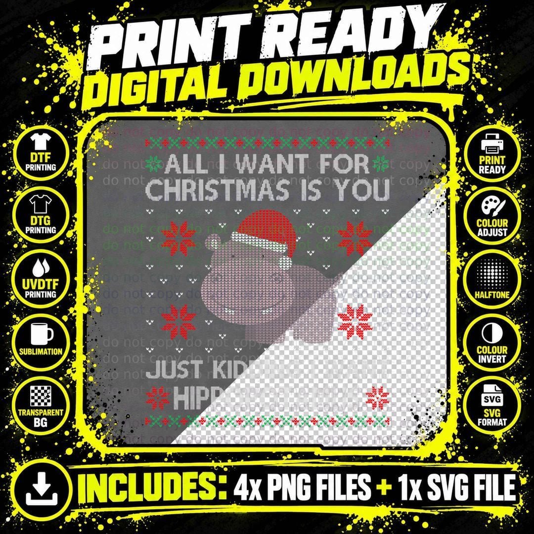 All I Want for Christmas Is Hippopotamus Xmas Ugly Png SVG Digital Bundle