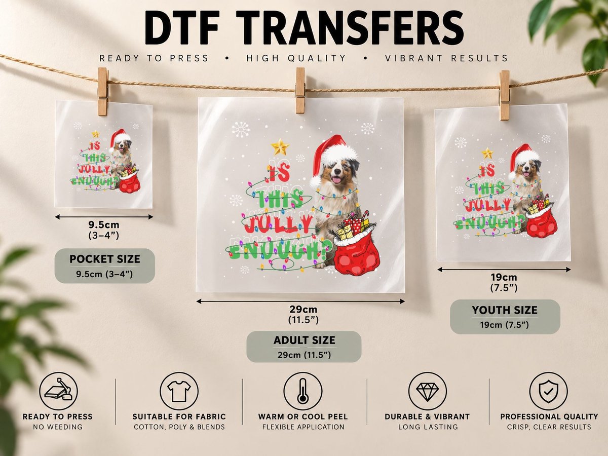 Australian Shepherd Christmas, Festive Holiday Design DTF Transfer Iron On