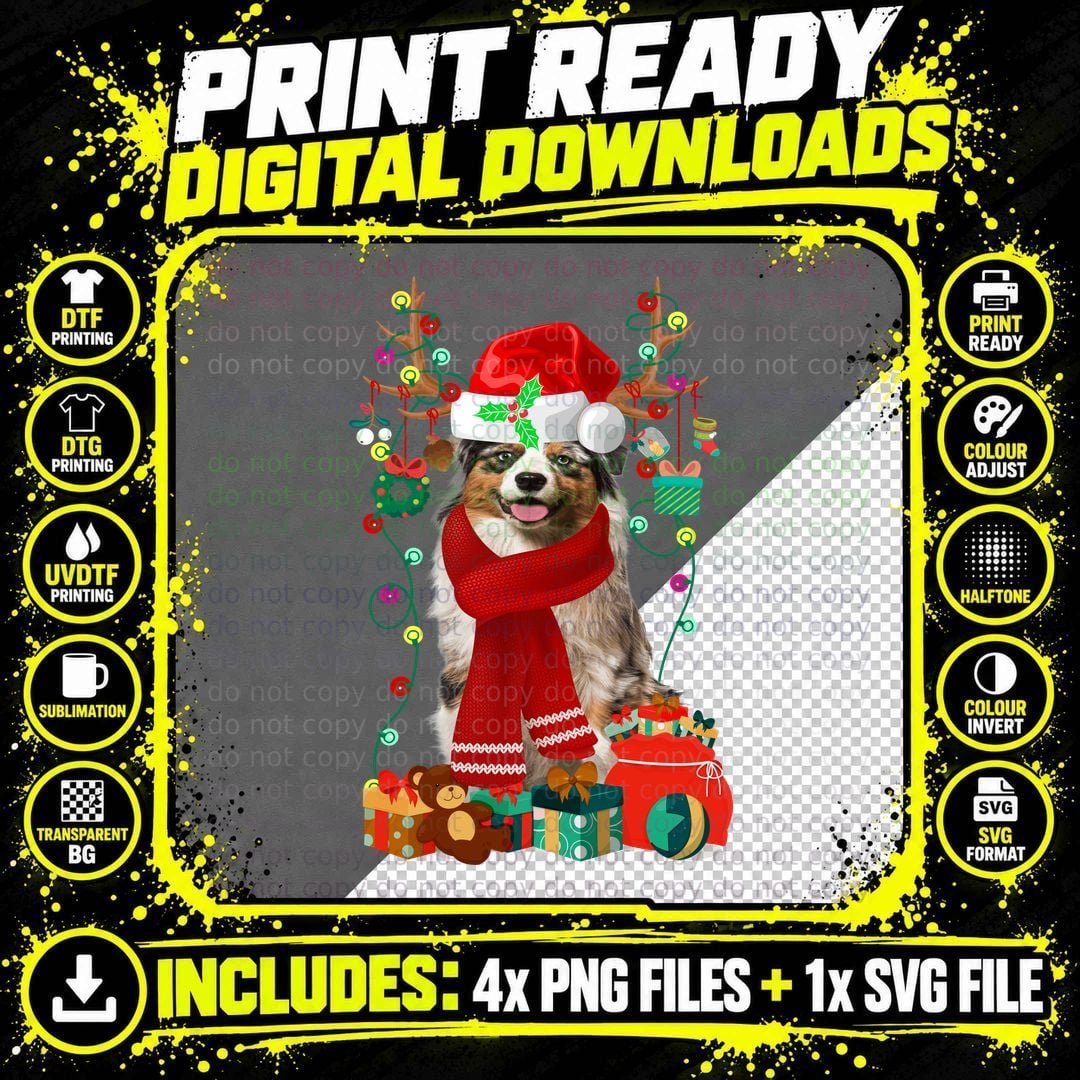 Australian Shepherd Christmas T-Shirt Png SVG Digital Bundle
