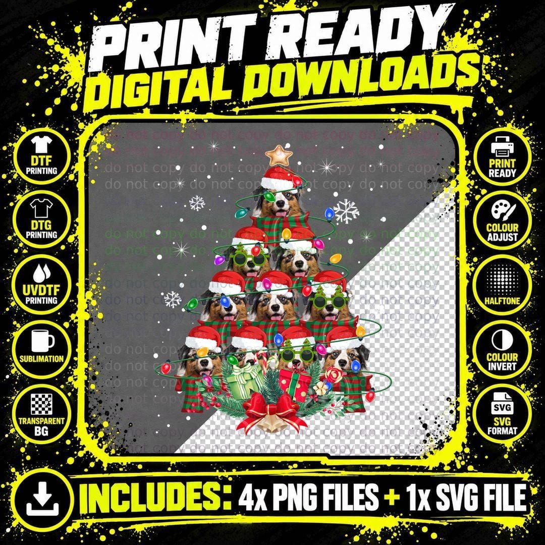 Australian Shepherd Christmas Tree T-Shirt Png SVG Digital Bundle