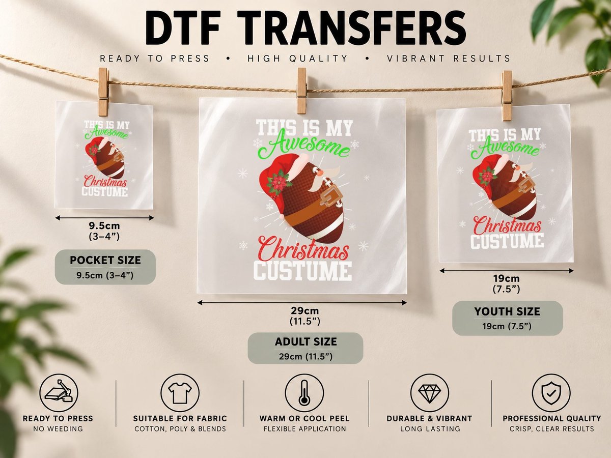 Awesome Christmas Football Santa Hat, Festive Sports Theme DTF Transfer Iron On